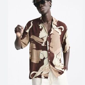 Zara Brown and Cream Abstract Shirt